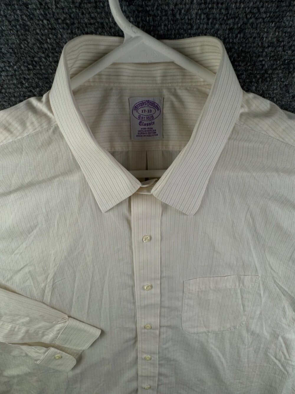 Brooks Brothers 17 33 Classic Fit Striped Non Iron Button Up Shirt Ivory Tan